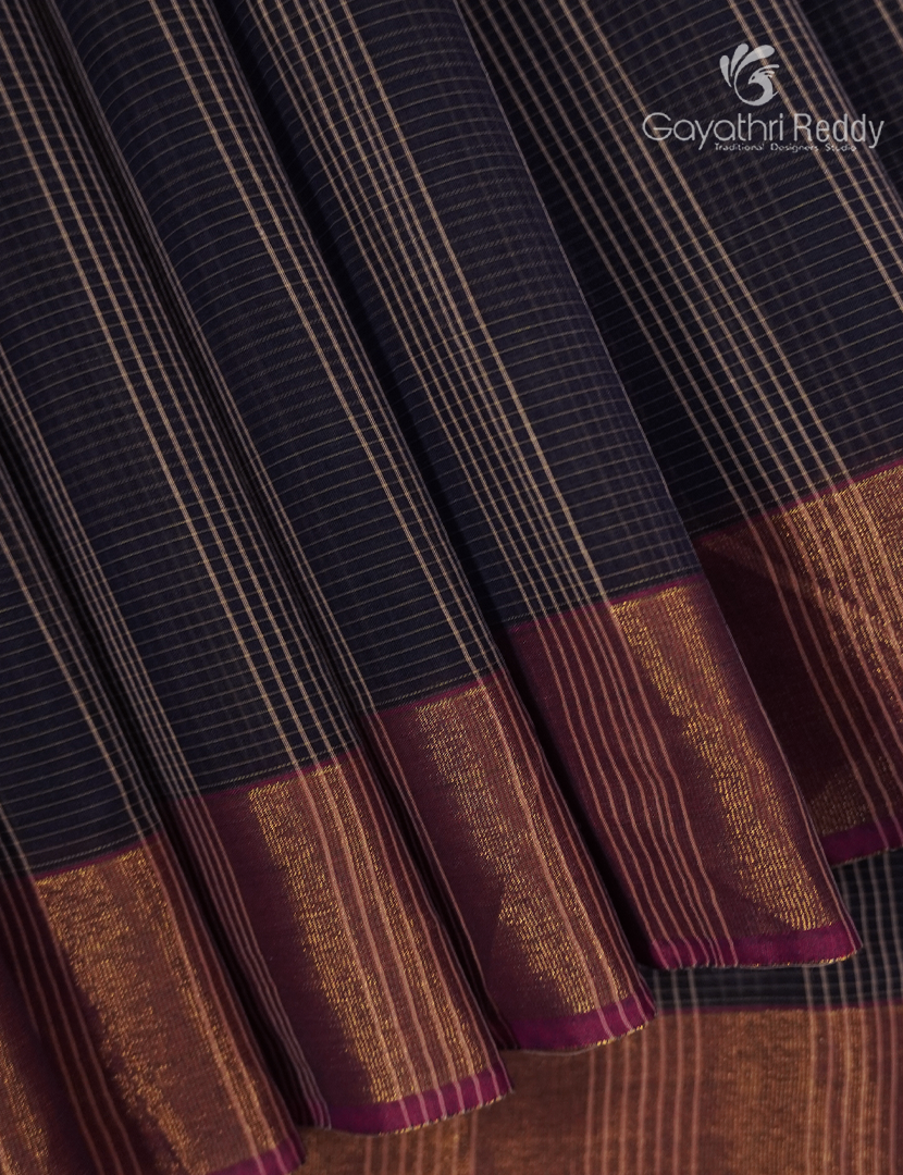 Semi Ikat Sico Saree in Navy Blue