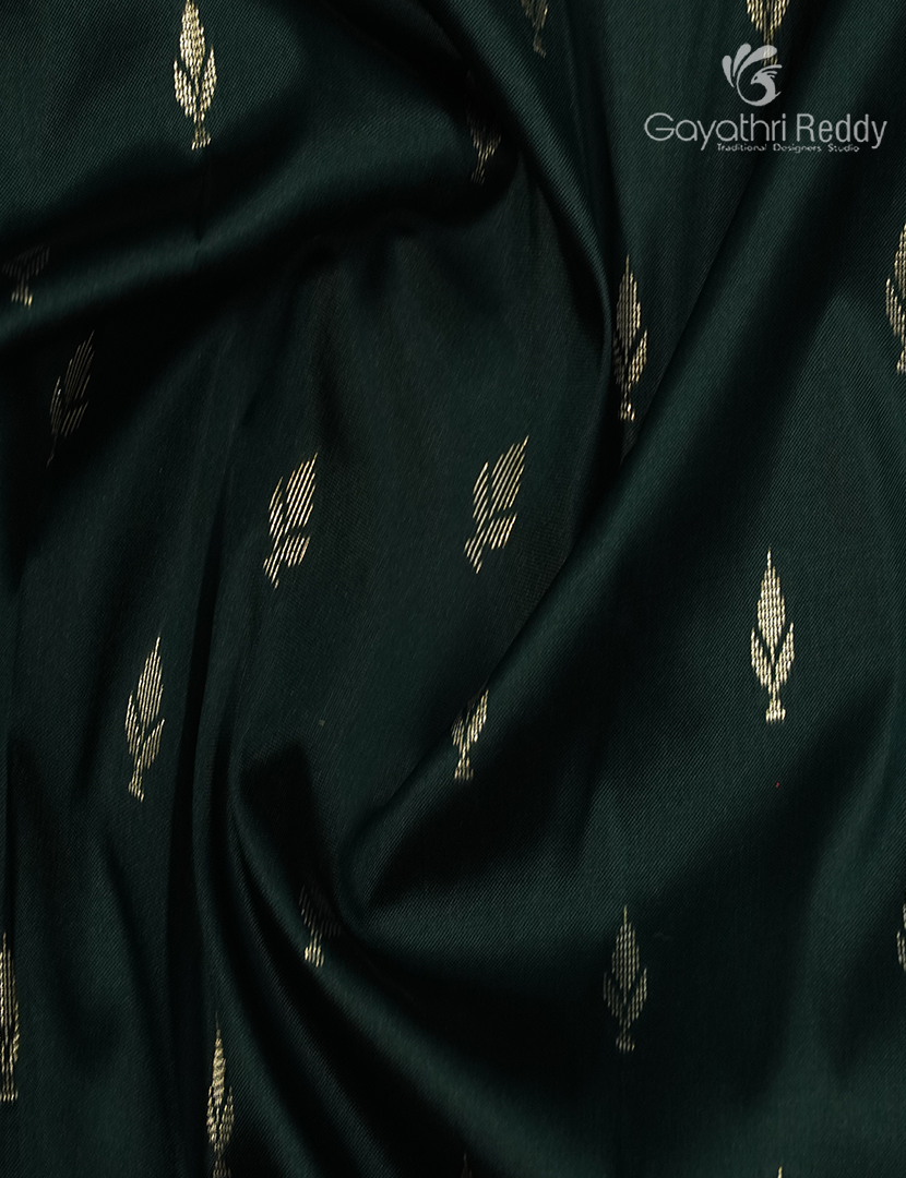 Semi Banaras Katan Silk Saree in Bottle Green and Red
