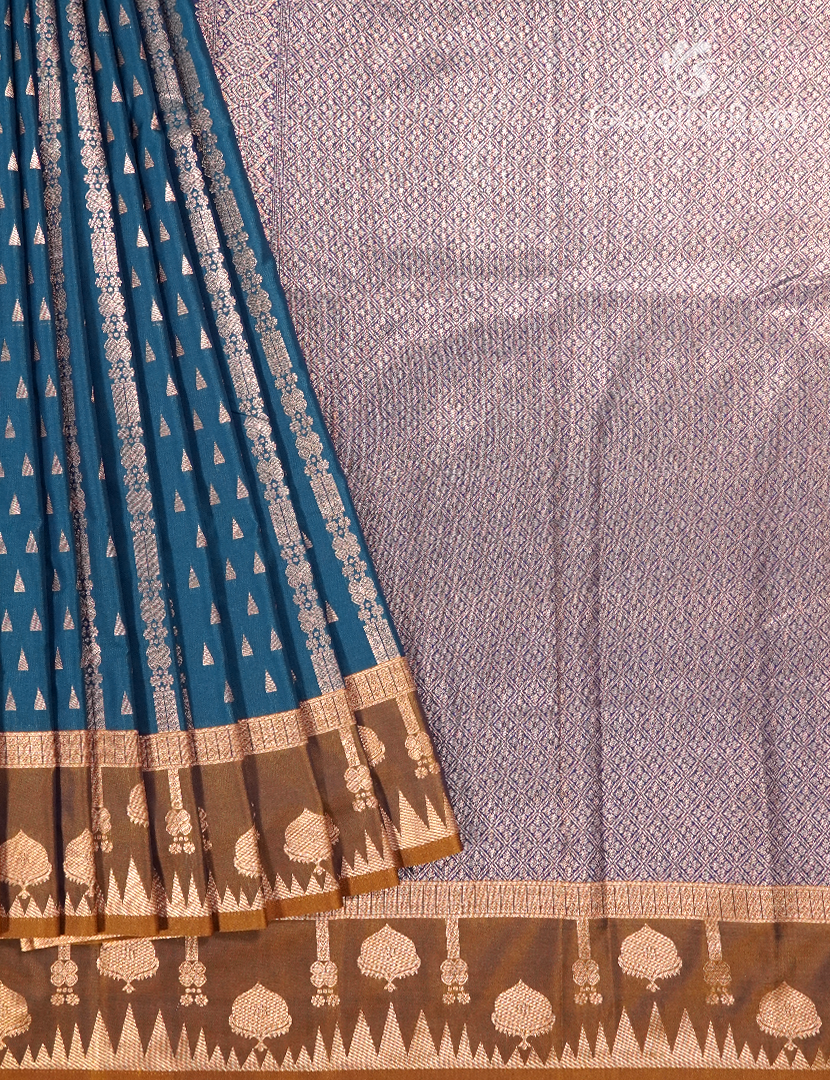 Semi Kanchipuram Art Silk Saree in Deep Peacock Blue
