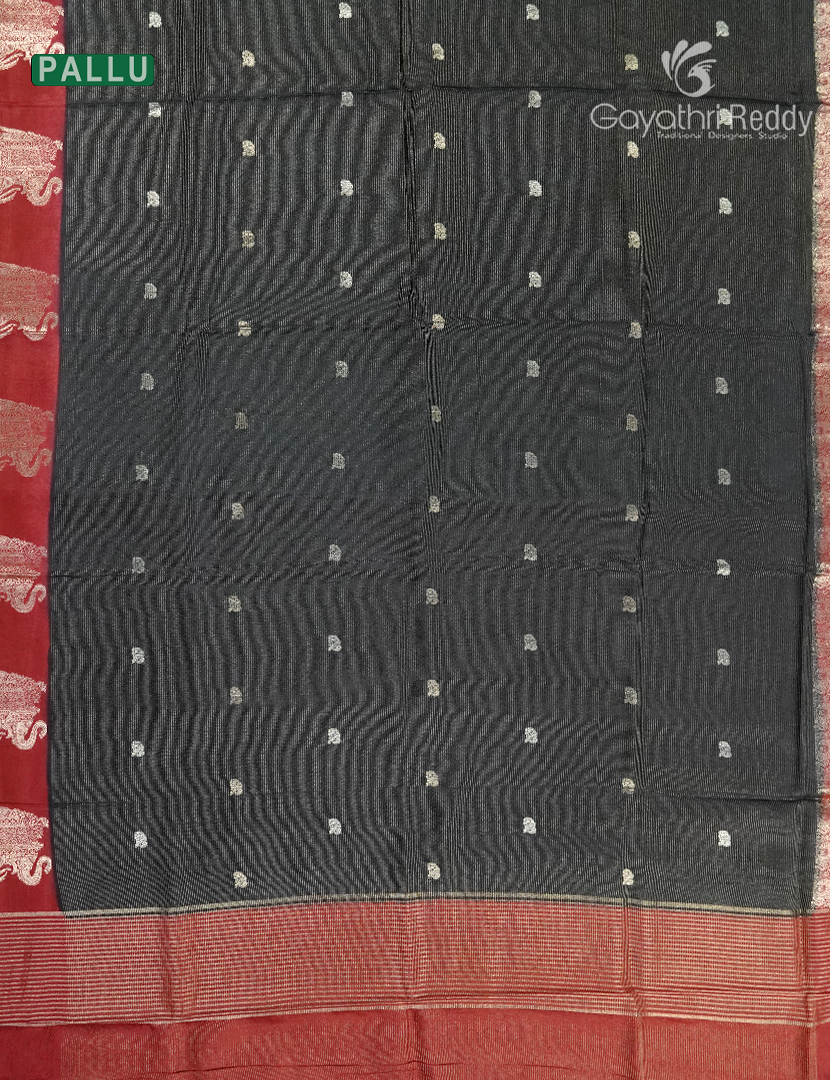 Semi Mysore Crepe Saree in Slate Black and Red