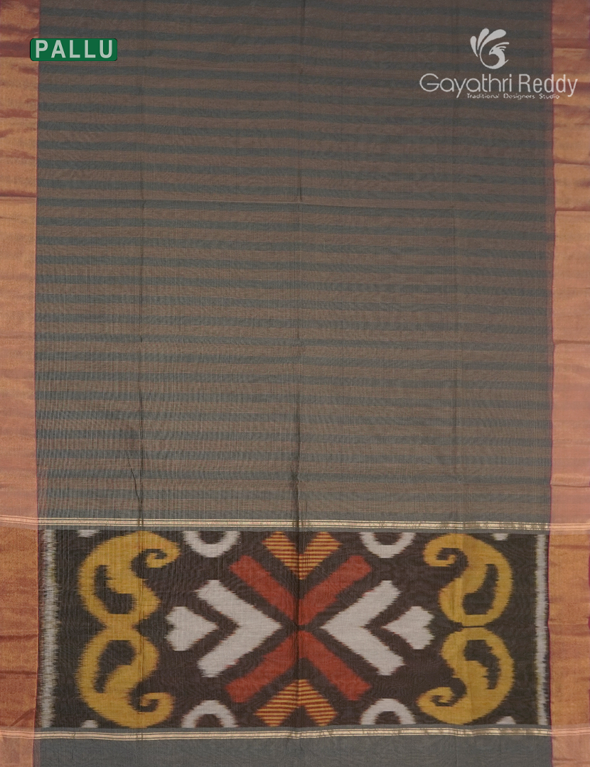 Semi Ikat Sico Saree in Olive Grey