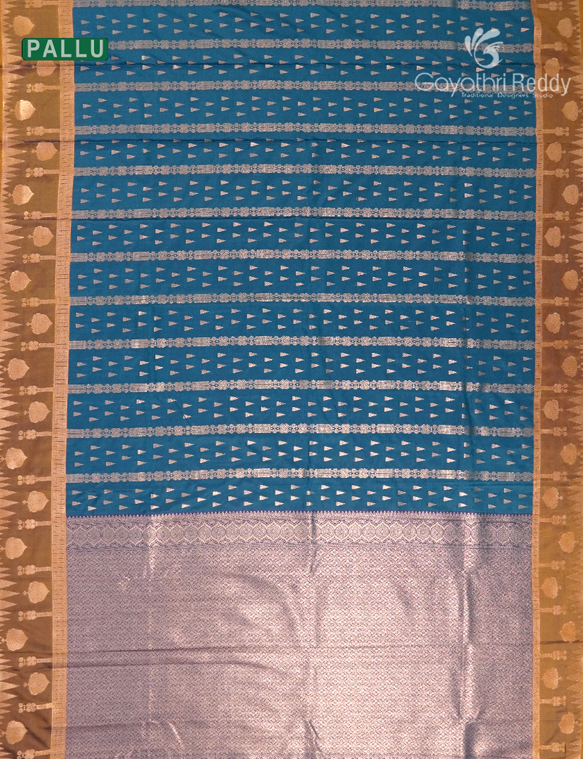 Semi Kanchipuram Art Silk Saree in Deep Peacock Blue