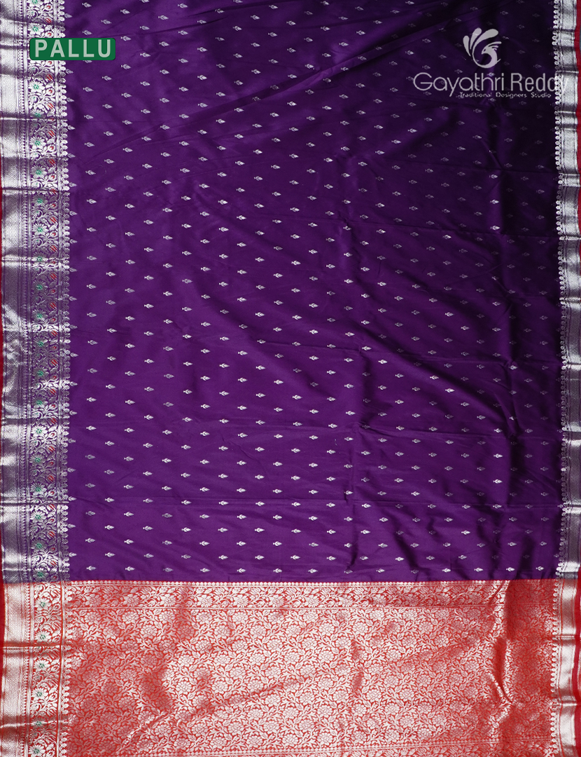 Semi Banaras Katan Silk Saree in Deep Purple and Red