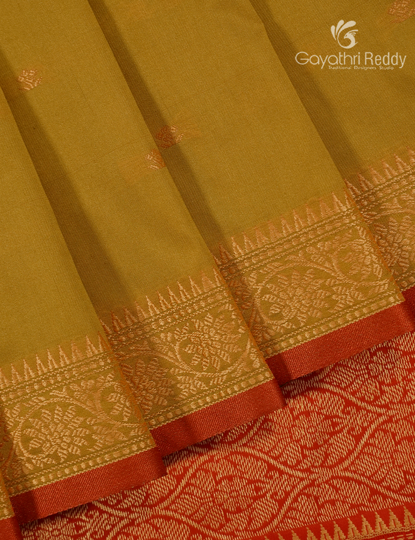 Semi Katan Silk Saree in Light Olive Green