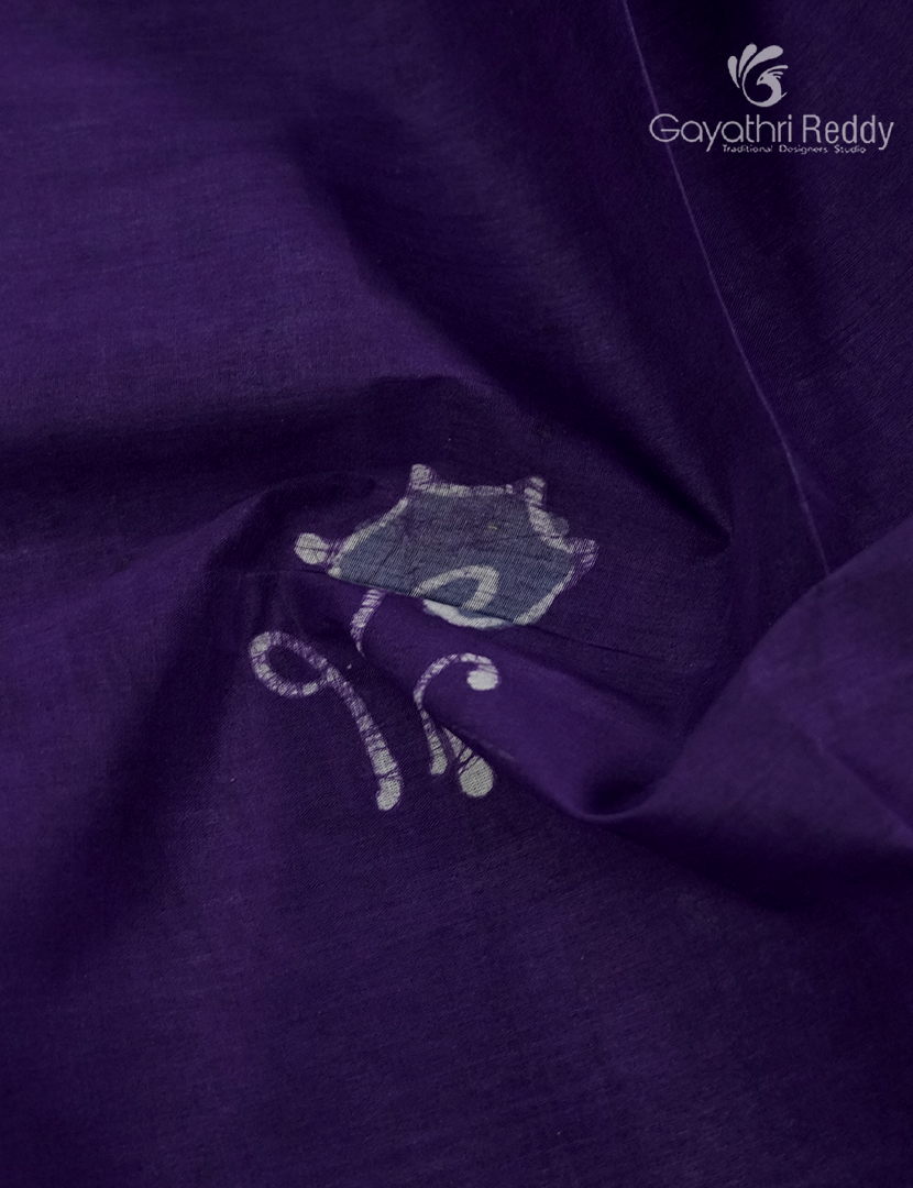 Cotton Batik Print Saree in Violet
