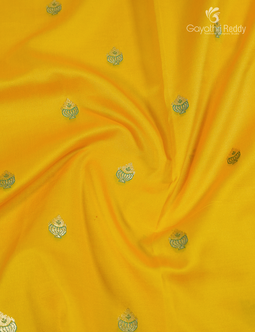 Semi Kanchipuram Silk Fancy  Saree in Yellow and Leaf Green