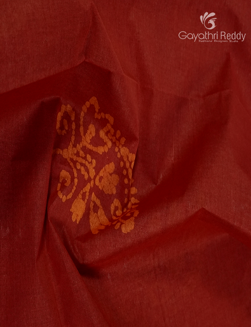 Cotton Batik Print Saree in Bridal Red and Orange