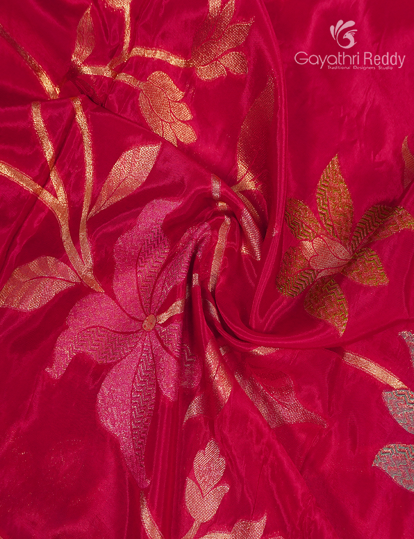 Pure Satin Silk Saree in Rani Pink