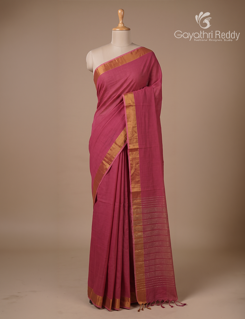Pure Handloom Cotton Saree in Deep Magenta
