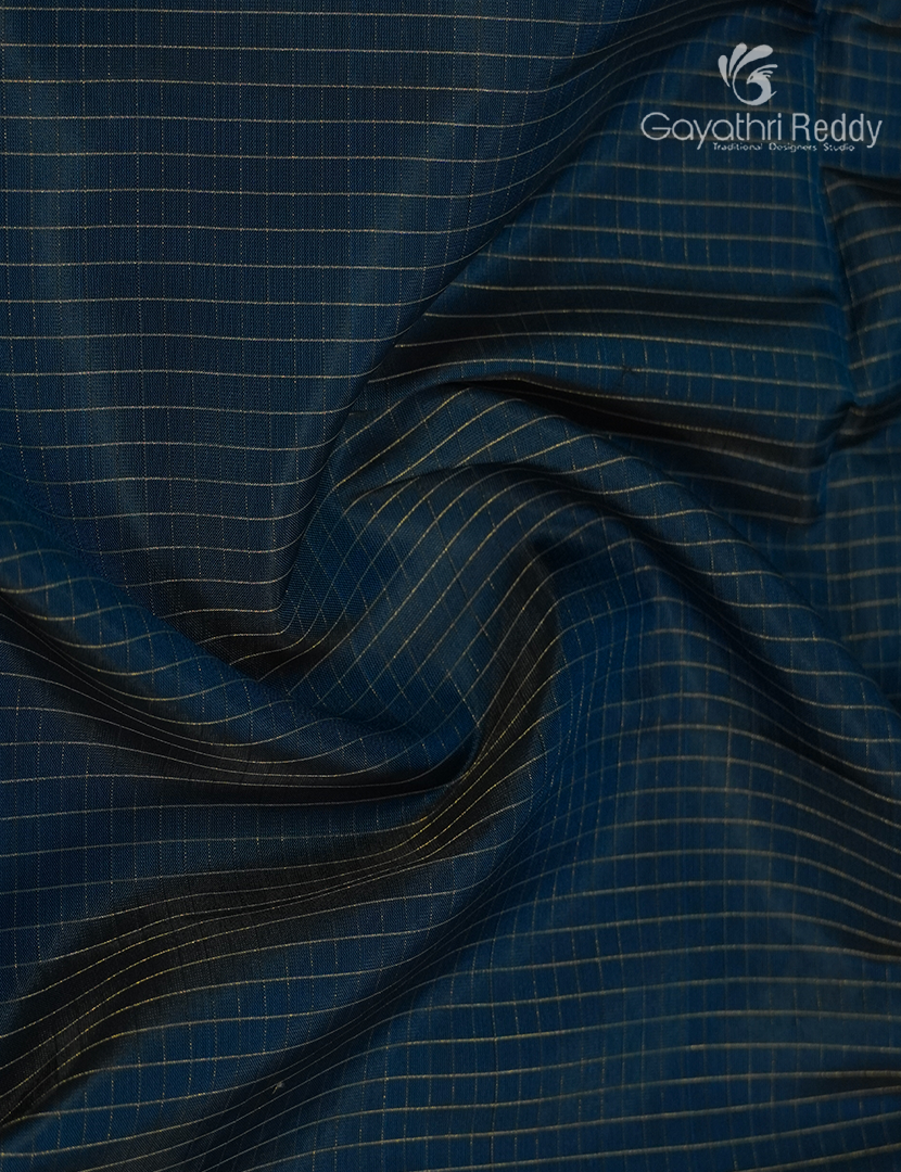 Pure  Kanchipuram Light Weight Silk Saree in Deep Peacock Blue and Deep Mustard
