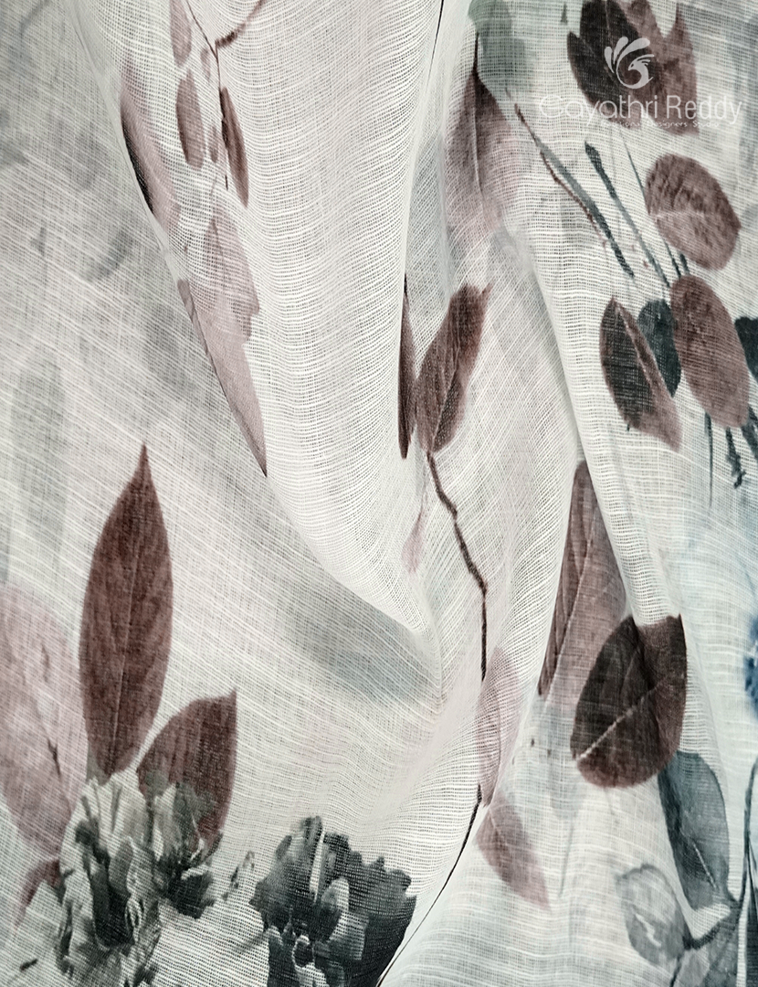Linen Silk Saree in White and Black