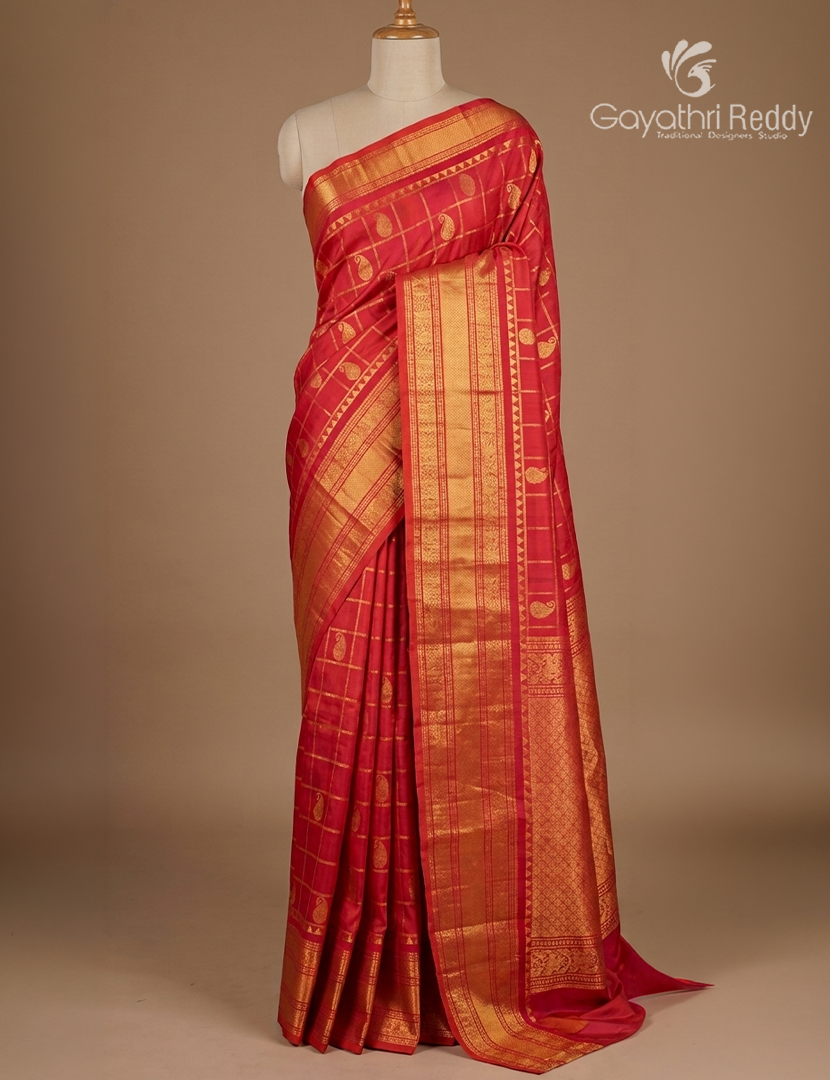 Pure Gadwal Silk Saree in Ruby Pink