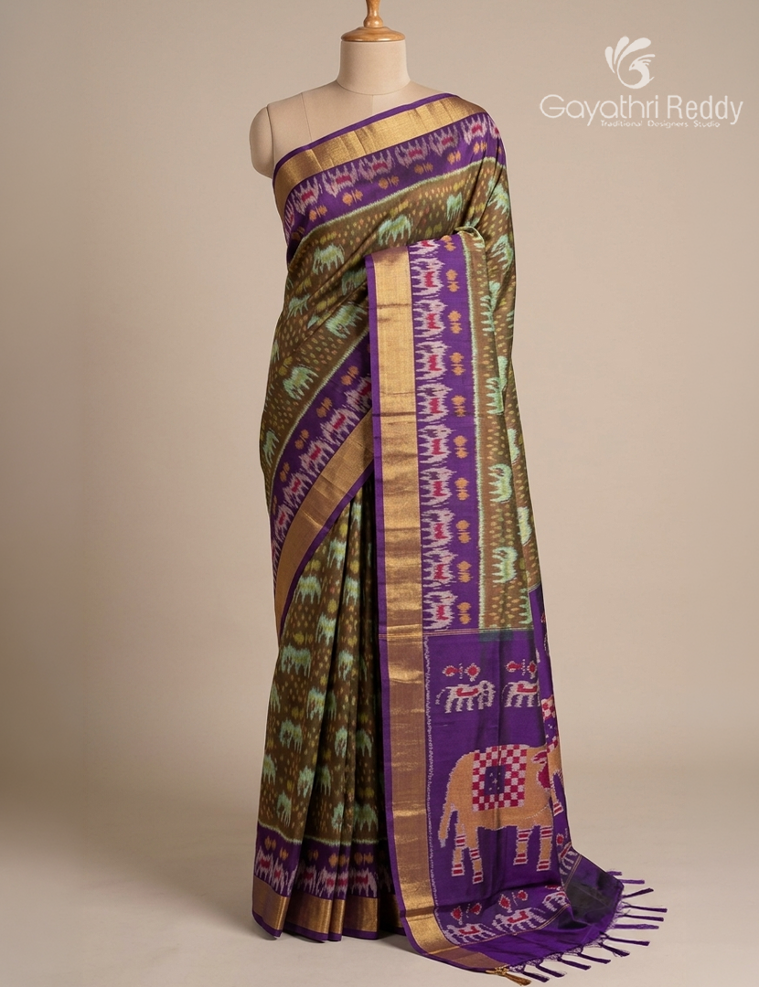 Kanchipuram Sico Saree in Dry Mehendi Green and Deep Violet