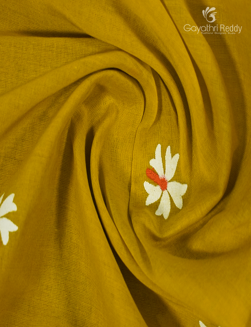 Pure MulMul Cotton Saree in Dry Mehendi  and Orange