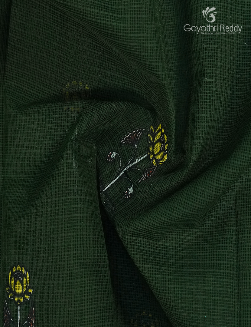 Premium Quality Cotton Kota Saree in Deep Moss Green and Lime Green