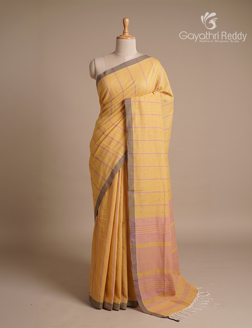Pure Handloom Cotton Saree in Light mustard and Baby Pink