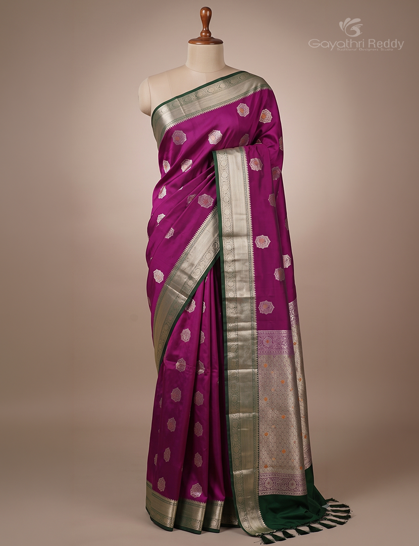 Soft Silk Saree in Deep Magenta and Deep Green