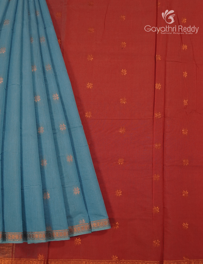 Sico Saree in Sky Blue and Cherry Red