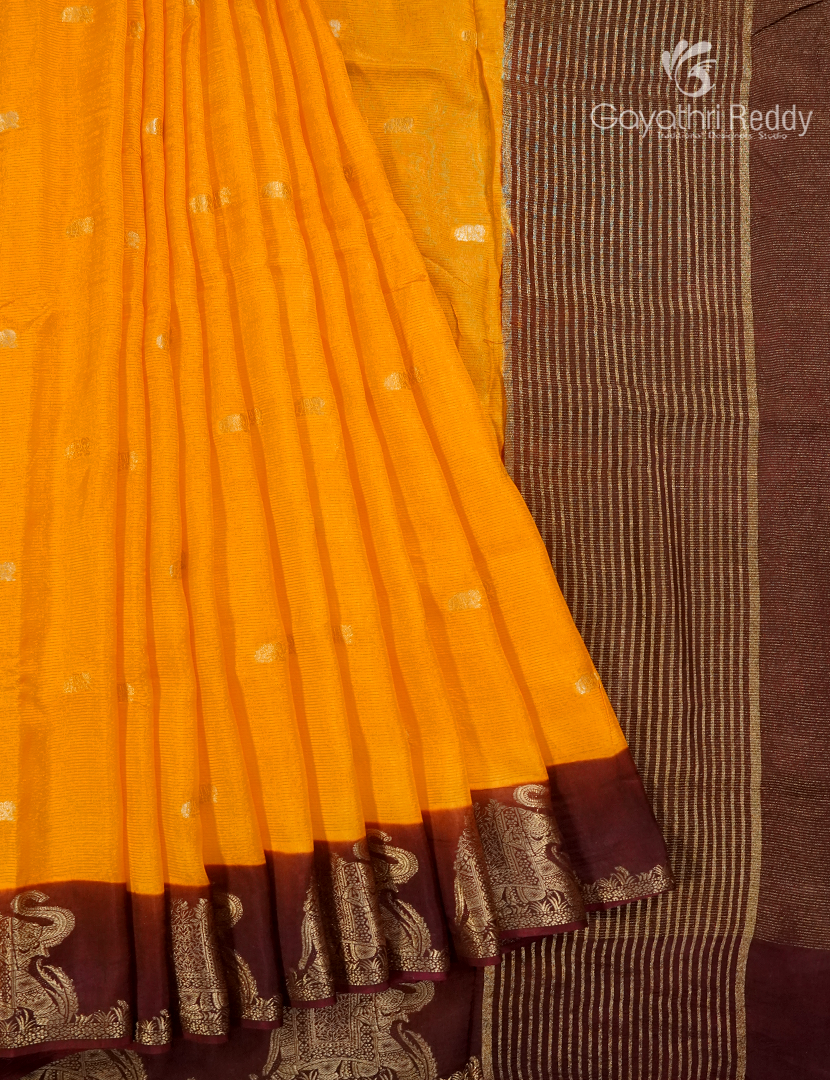 Semi Mysore Crepe Saree in Yellow and Brown