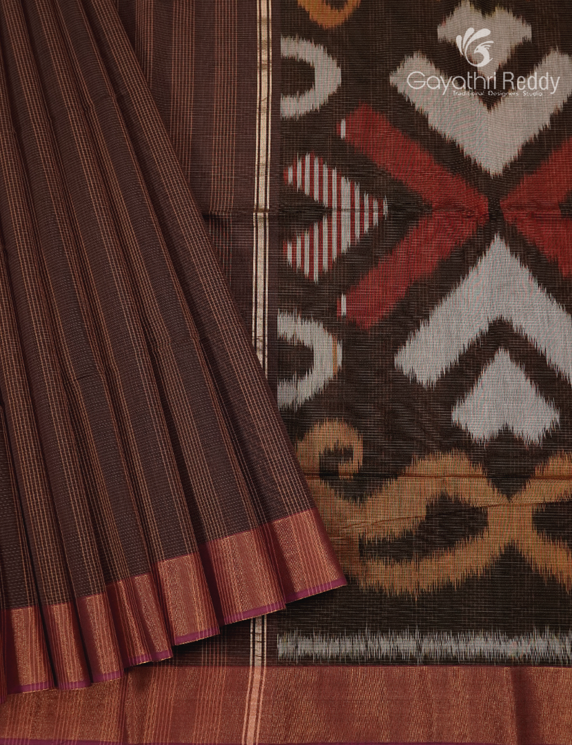 Semi Ikat Sico Saree in Brown
