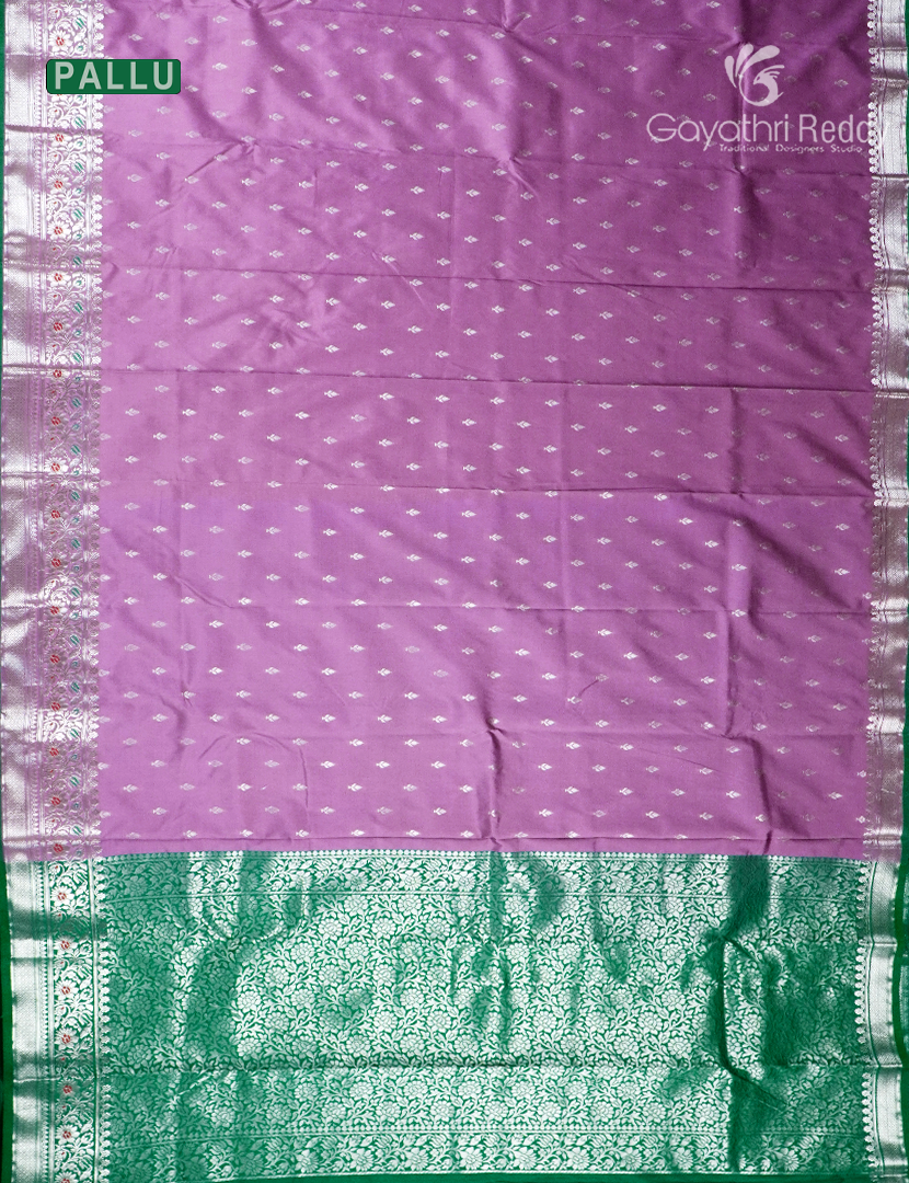 Semi Banaras Katan Silk Saree in Lilac and Green