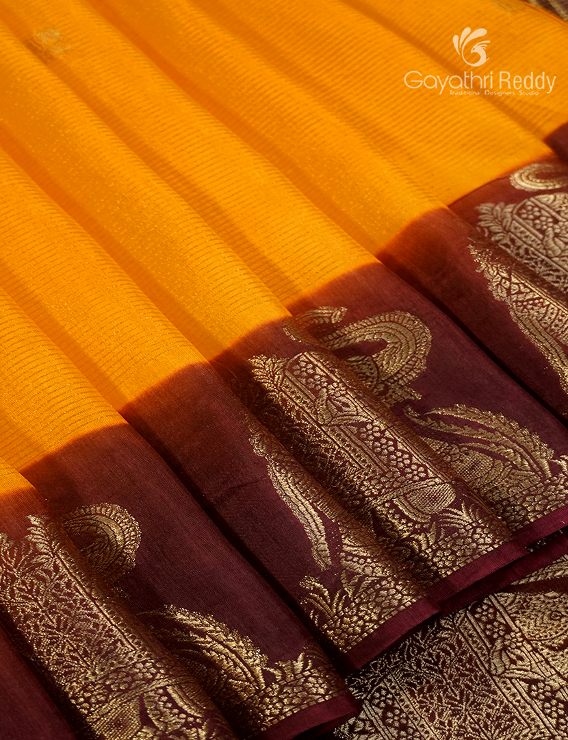 Semi Mysore Crepe Saree in Yellow and Brown