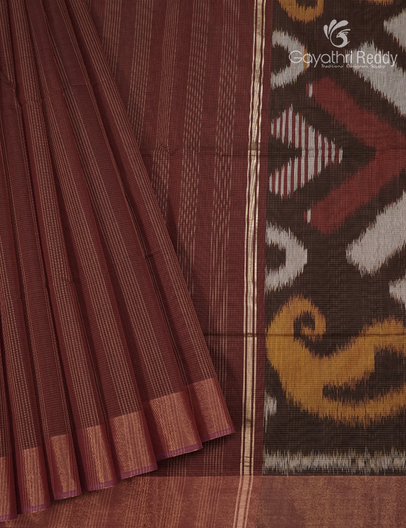 Semi Ikat Sico Saree in Rust Brown