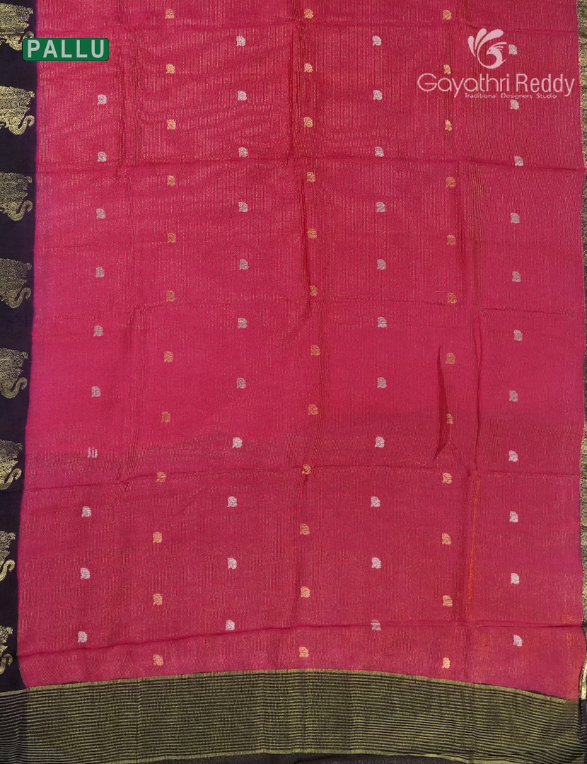 Semi Mysore Crepe Saree in Rani Pink and  Black