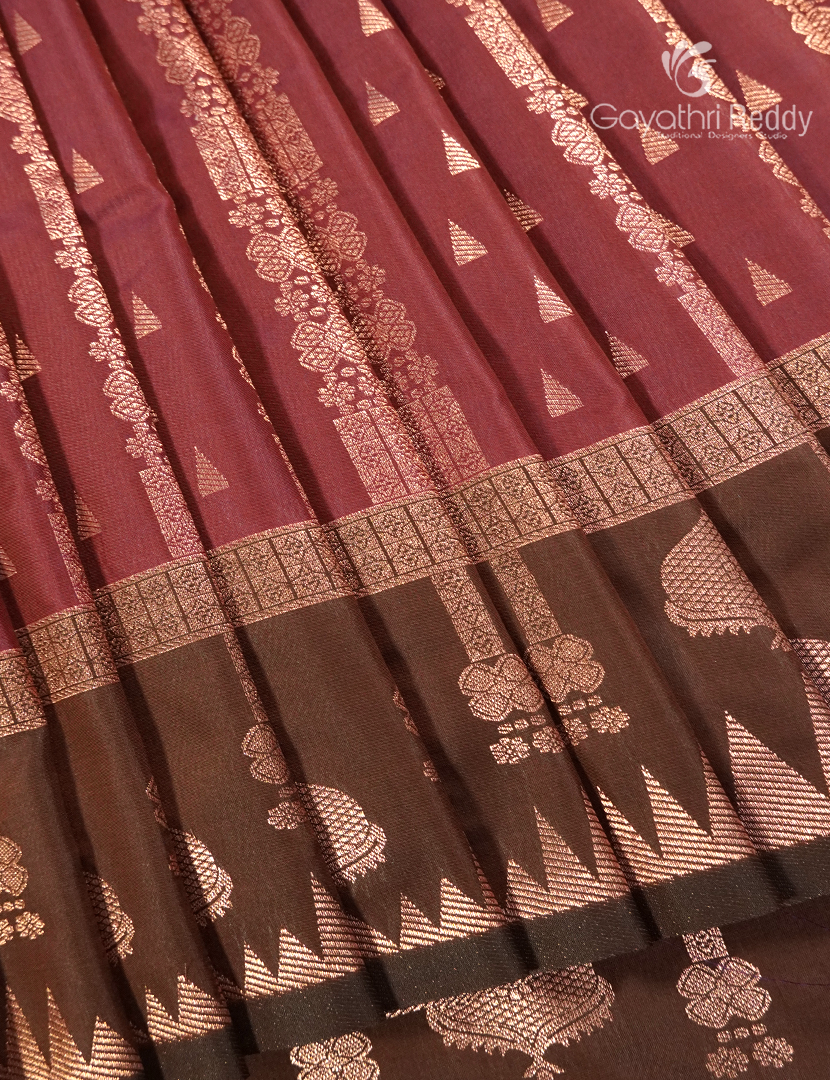 Semi Kanchipuram Art Silk Saree in Rust