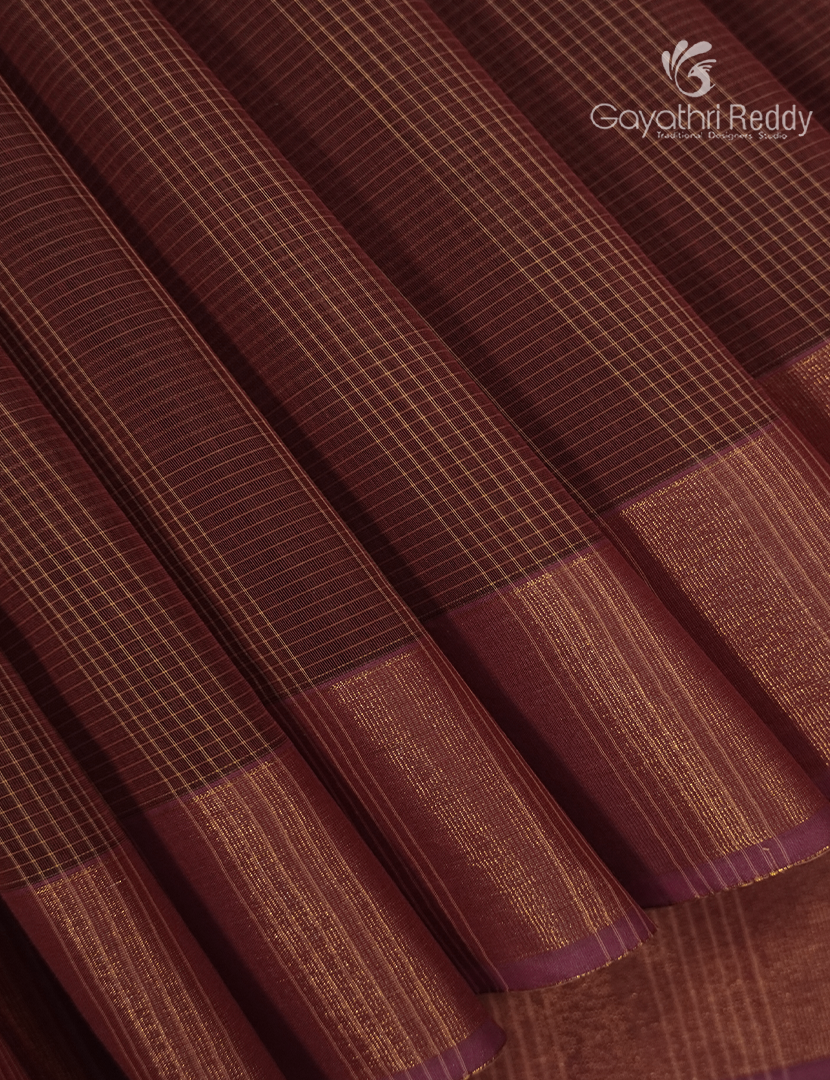 Semi Ikat Sico Saree in Rust Brown