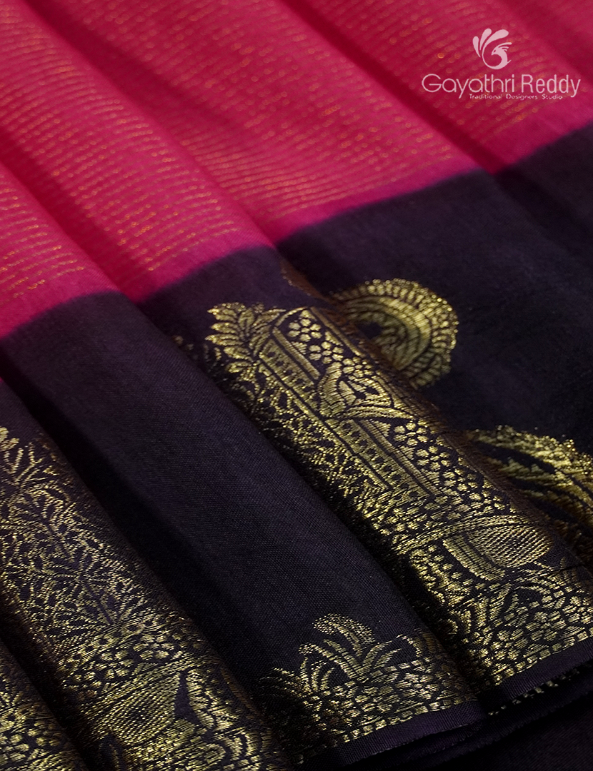 Semi Mysore Crepe Saree in Rani Pink and  Black