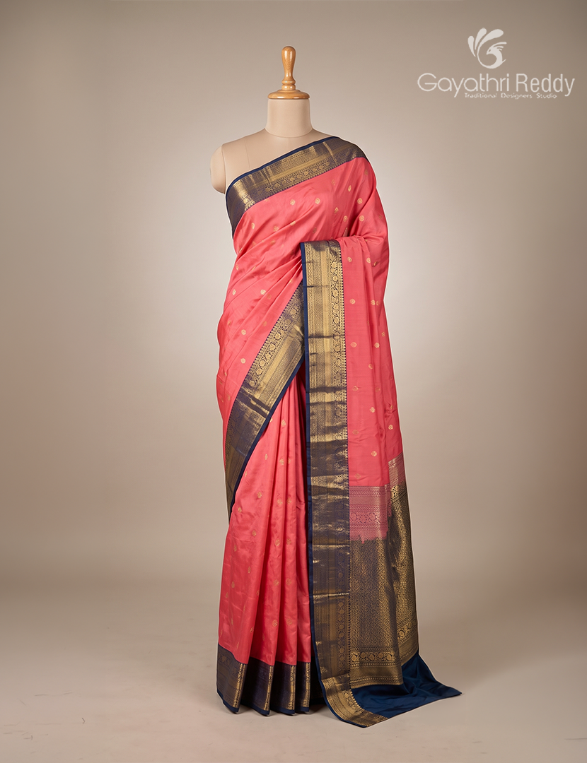 Semi Kanchipuram Silk Saree in Baby Pink and Deep Navy Blue