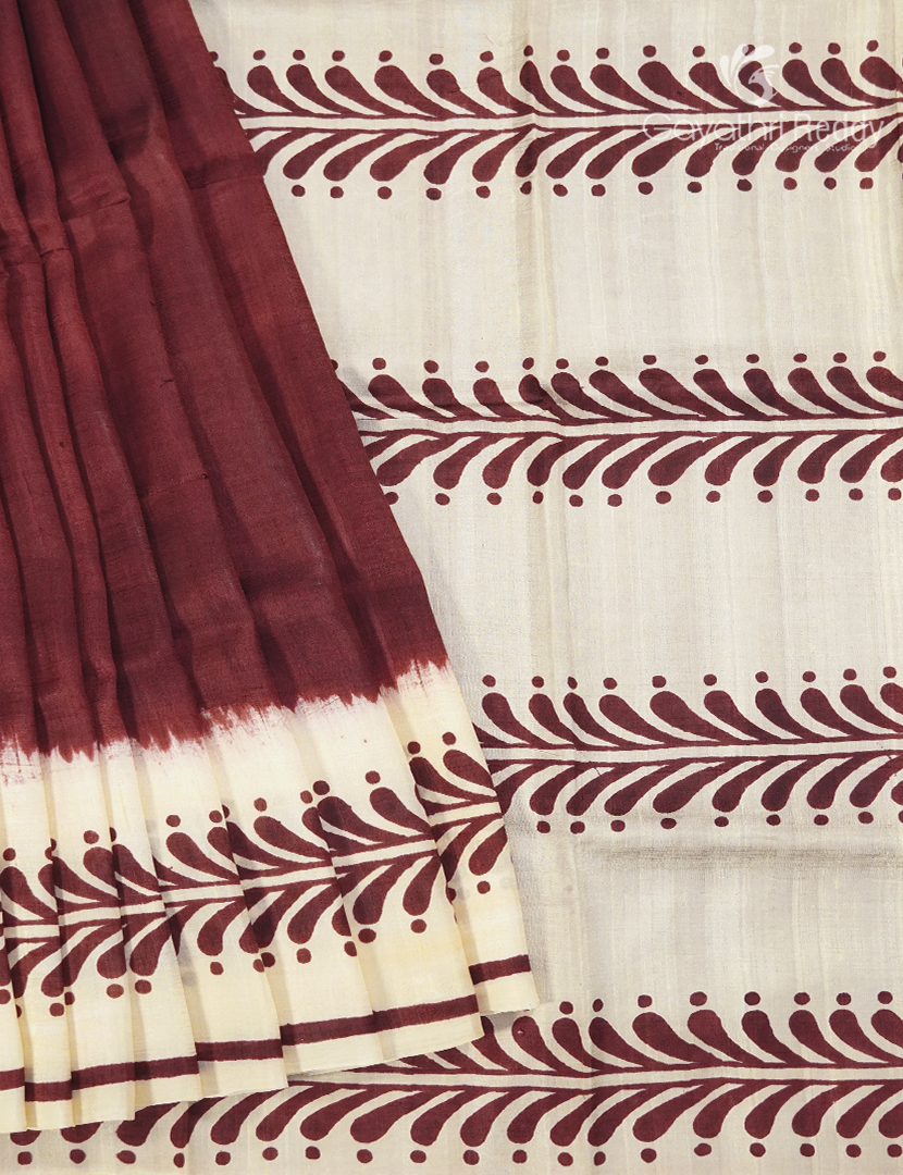 Pure Silk Saree in Brown and  Cream
