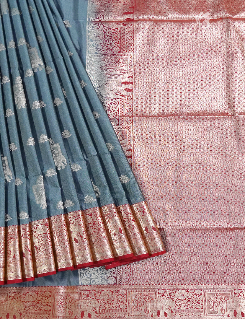 Soft Silk Saree in Grey and Red