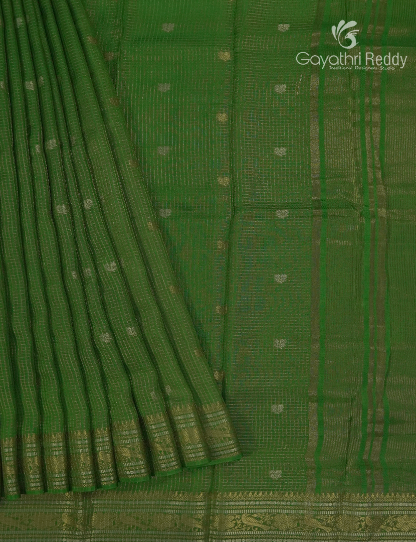 Semi Mysore Crepe Saree in Mehendi Green