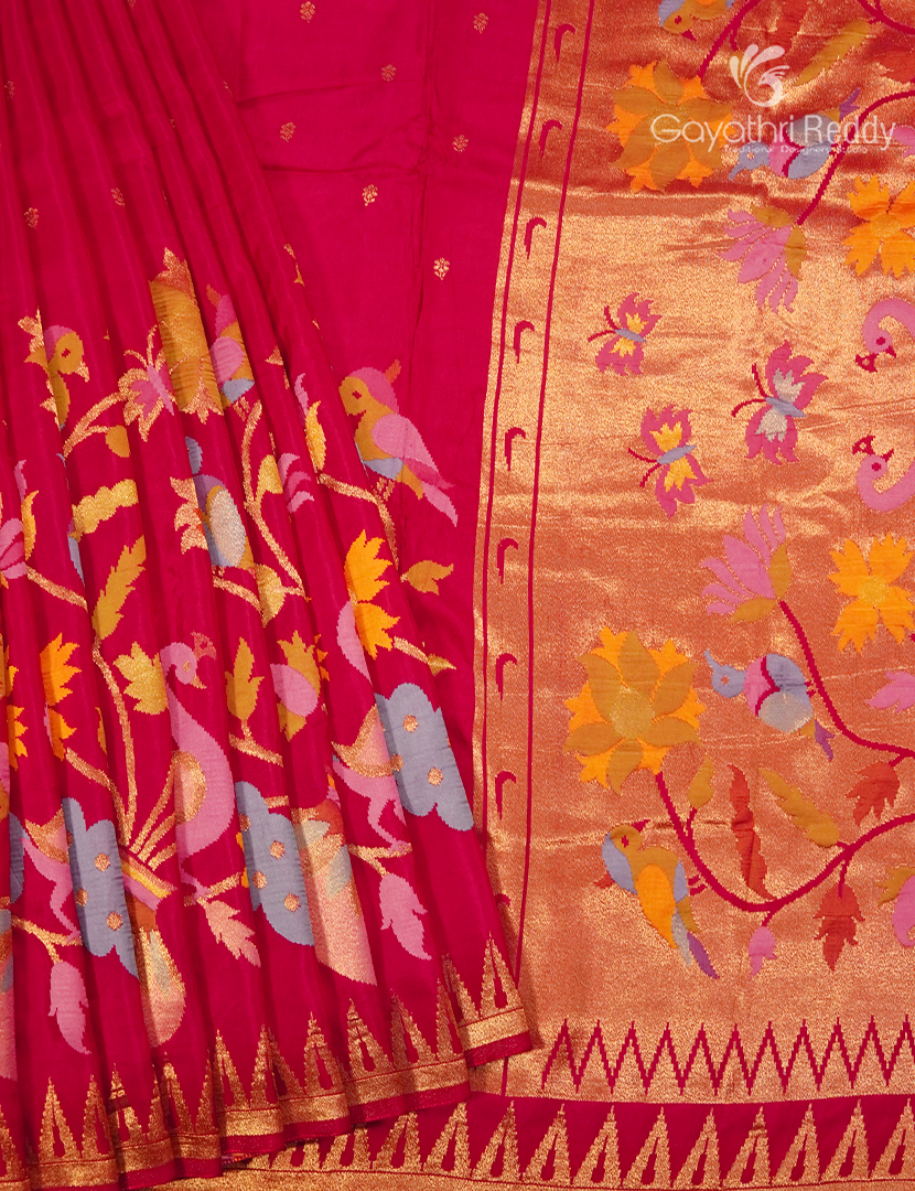 Pure Satin Silk Saree in Rani Pink