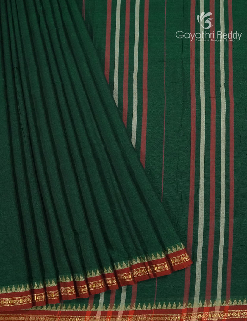 Pure Narayanpet Cotton Saree in Bottle Green
