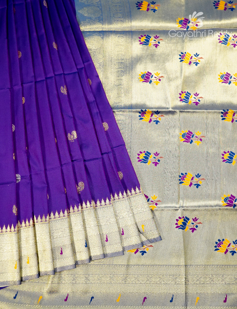 Semi Kanchipuram Art Silk Saree in Violet
