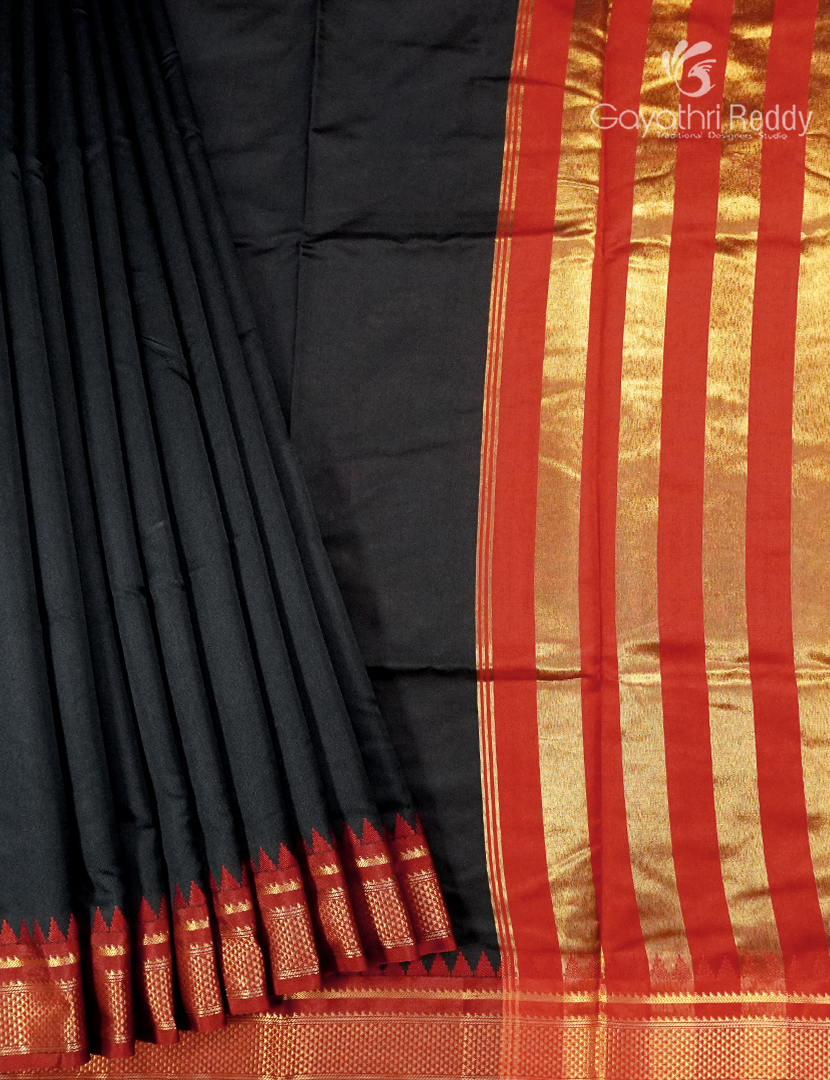Semi Gadwal Saree in Black