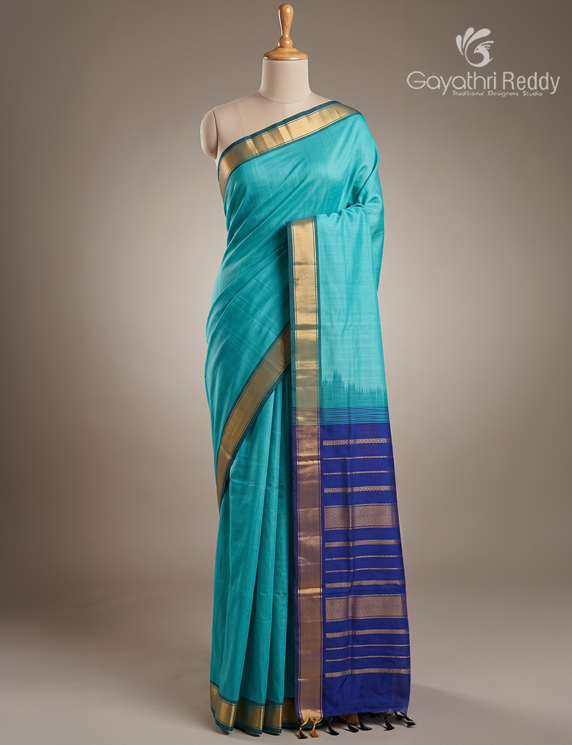 Pure Arani Sico Saree in Sky Blue and Deep Purple