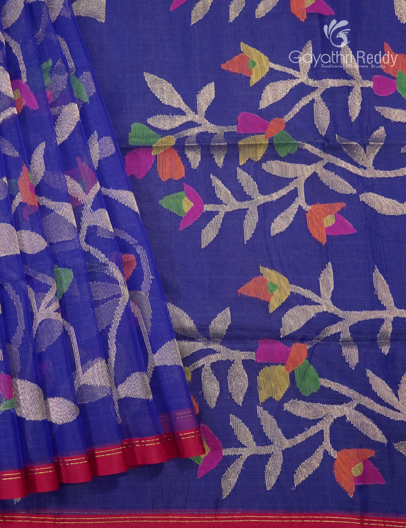 Pure Jamdani Kora Saree in Blue