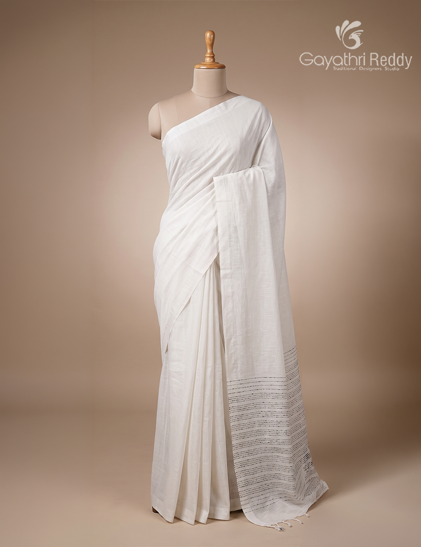 Pure Handloom Cotton Saree in Cream