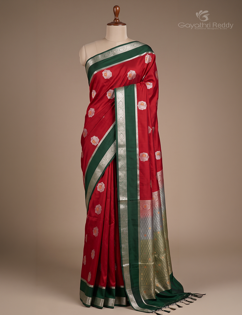 Soft Silk Saree in Deep Maroon and Deep Green