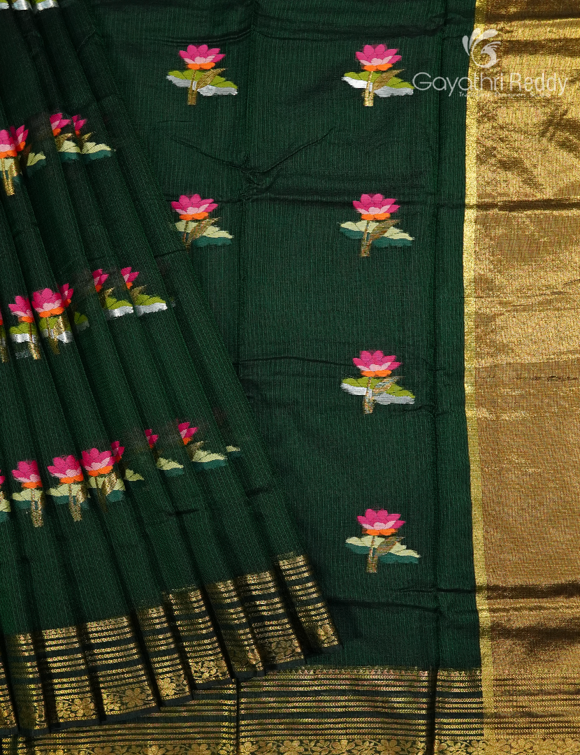 Pure Silk Kota Saree in Bottle Green