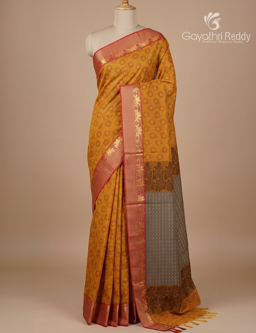 Pure Kanchi Cotton Saree in Deep Mustard