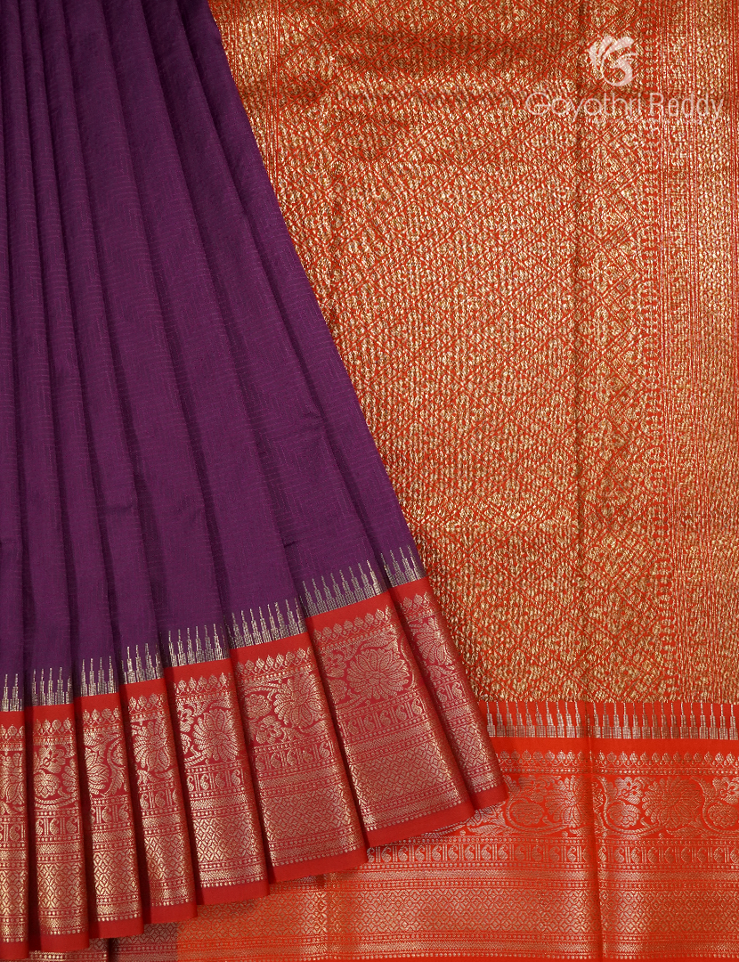 Semi Katan Silk Saree in Deep Plum and Red