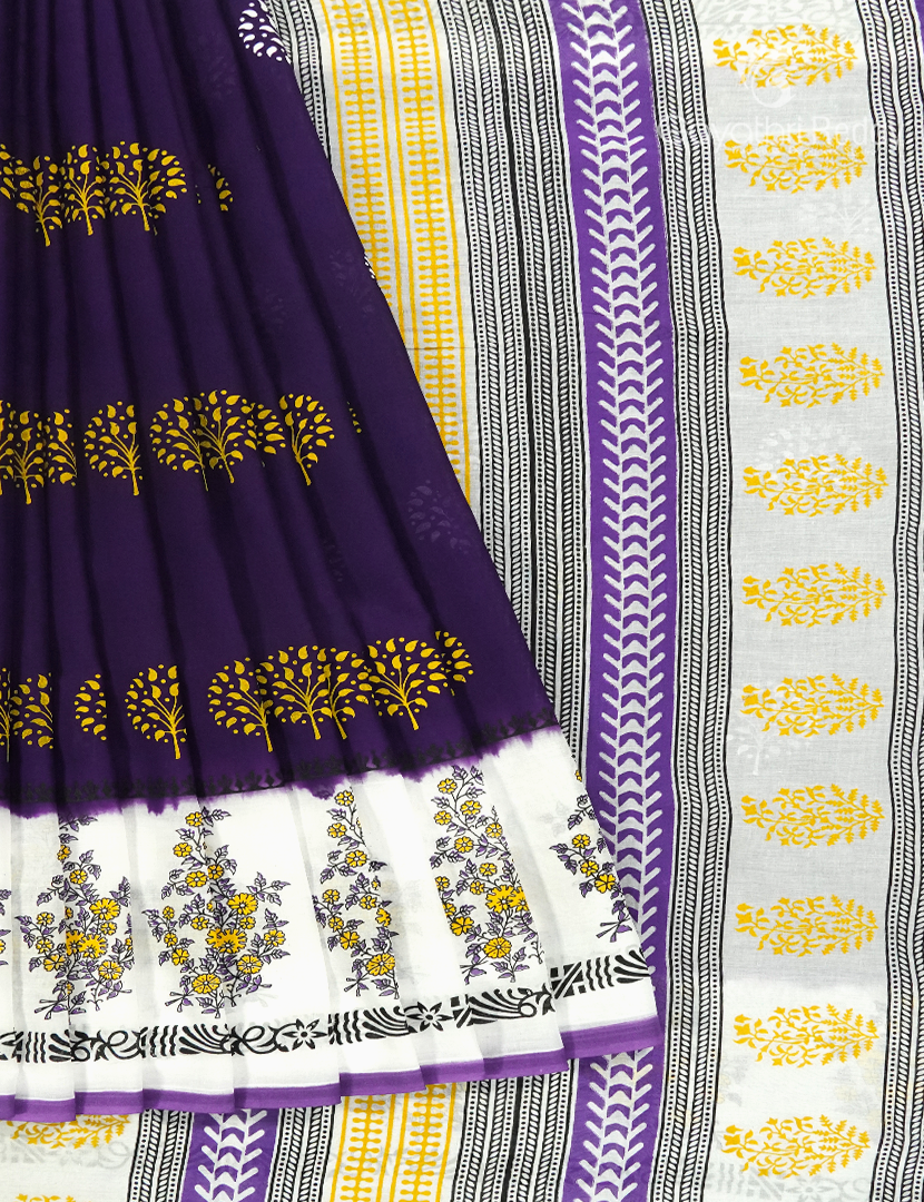 Pure MulMul Cotton Saree in Deep Violet