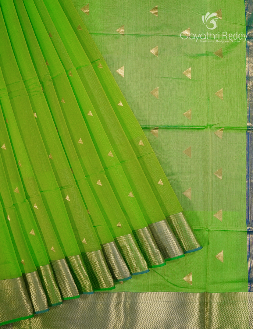 Pure Chanderi Sico Saree in Parrot Green