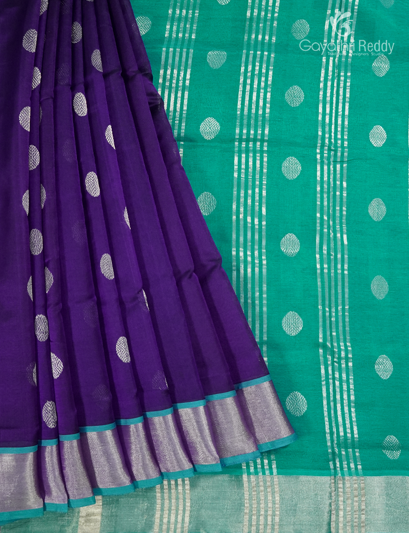 Pure Arani Sico Saree in Violet and Sea Green