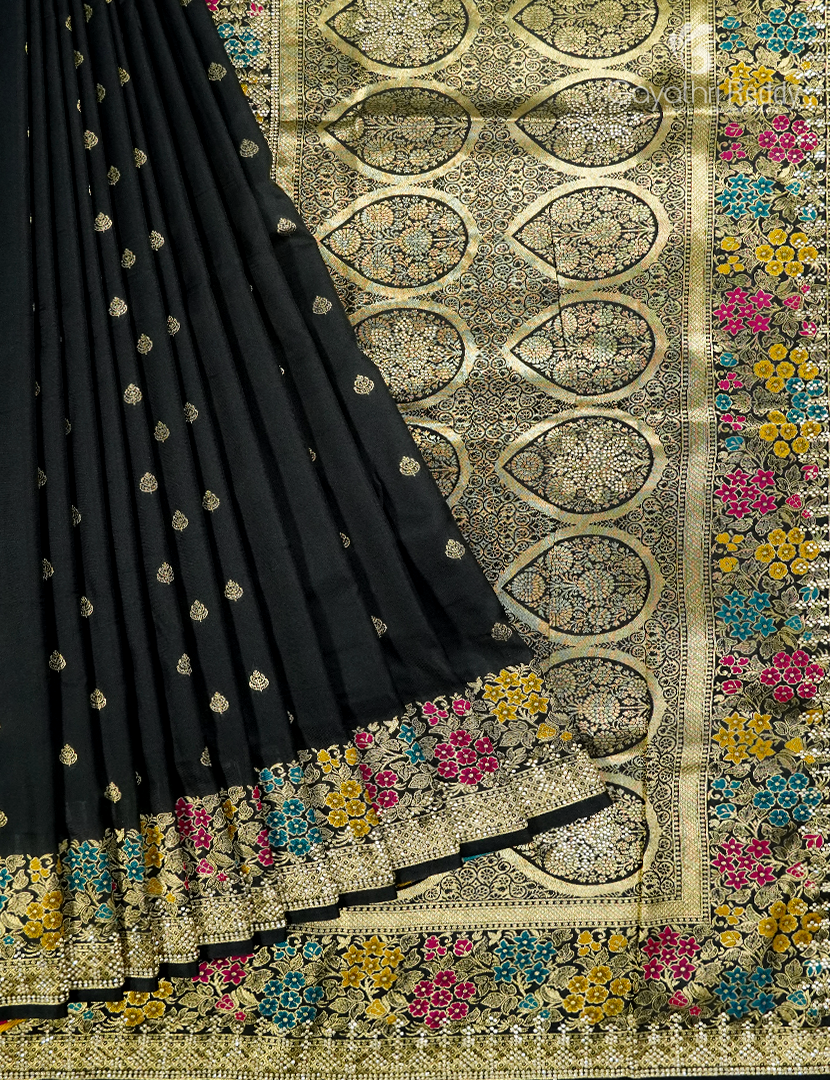 Semi Kanchipuram Silk Fancy  Saree in Black